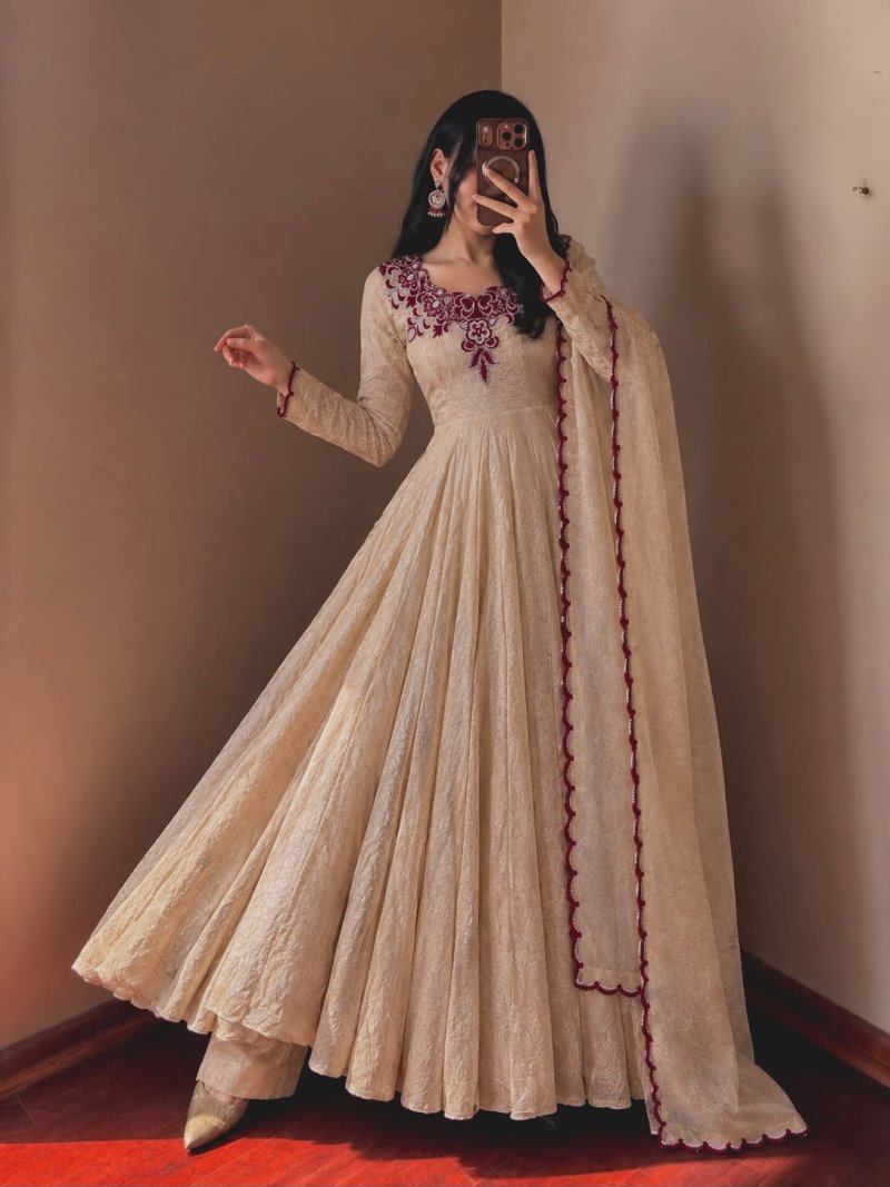 Jf 058 Crush Embroidery Thread Work Gown